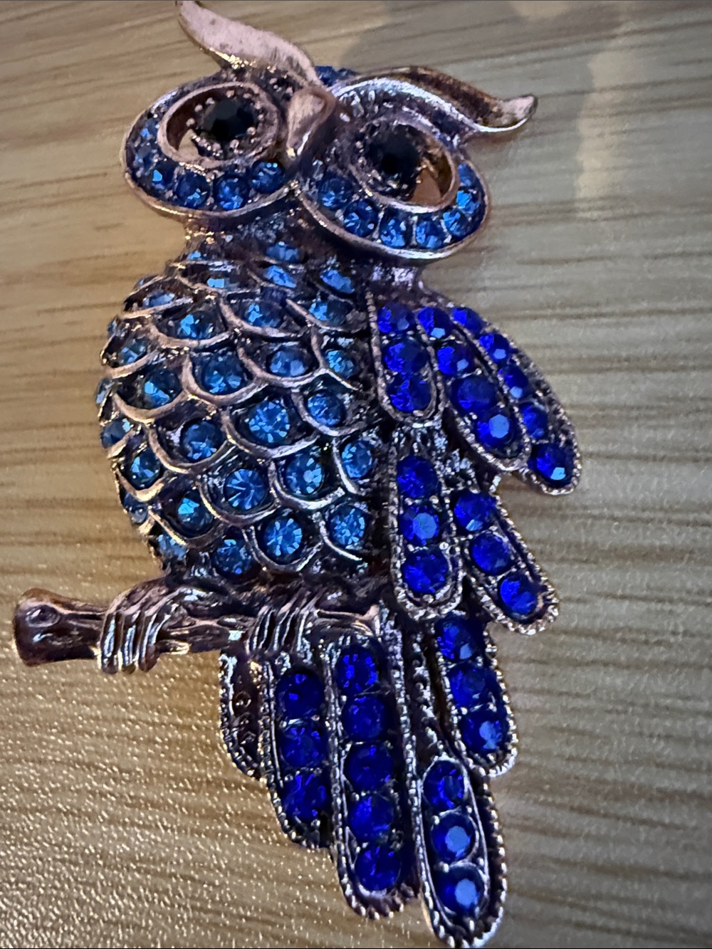 Blue and Silver Owl Brooch Trendy Crystals Lapel Pin
